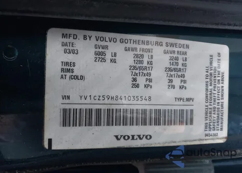 2004 Volvo Xc90 из США, поврежденный, VIN YV1CZ59H841035548